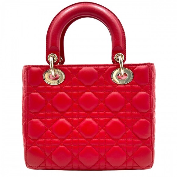 Christian Dior 2way Small Lady Dior Handbag Lambskin Red - Picture 2 of 9